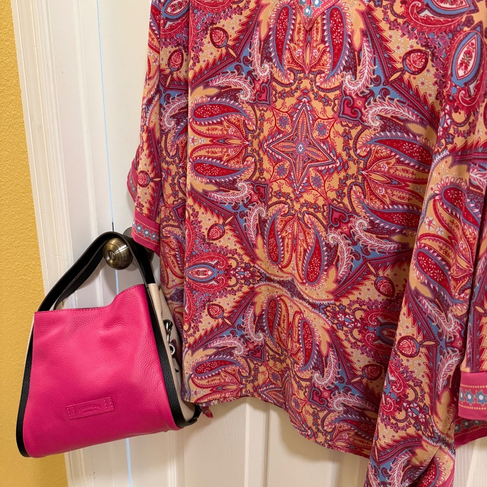 American Leather Co Hot Pink Colorblock Leather Shoulder Bag (Triple Entry)